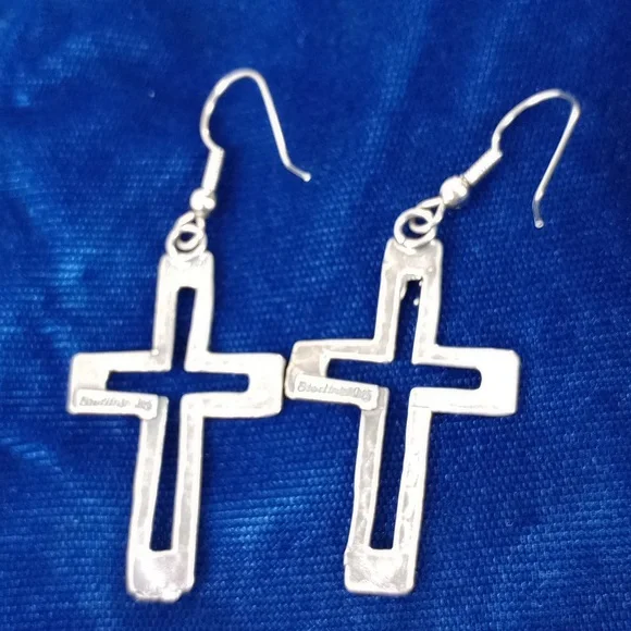 Sterling Silver Cross Dangle Earrings - Picture 3 of 10